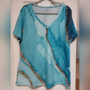 Teal and Gold colored women's top XL